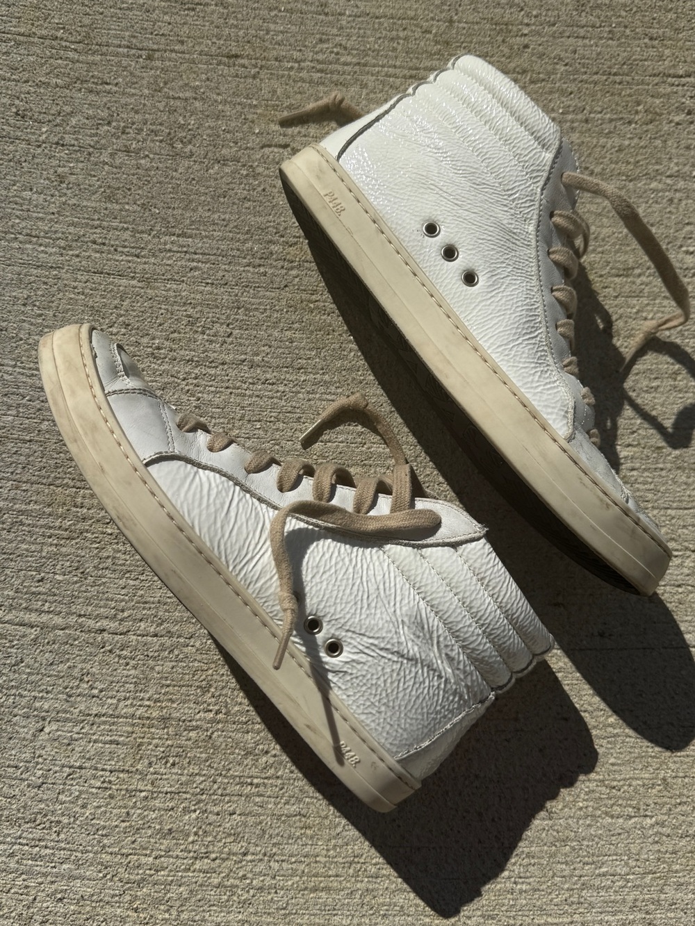 P448 White High-Top Sneakers with Tan Accents size 37